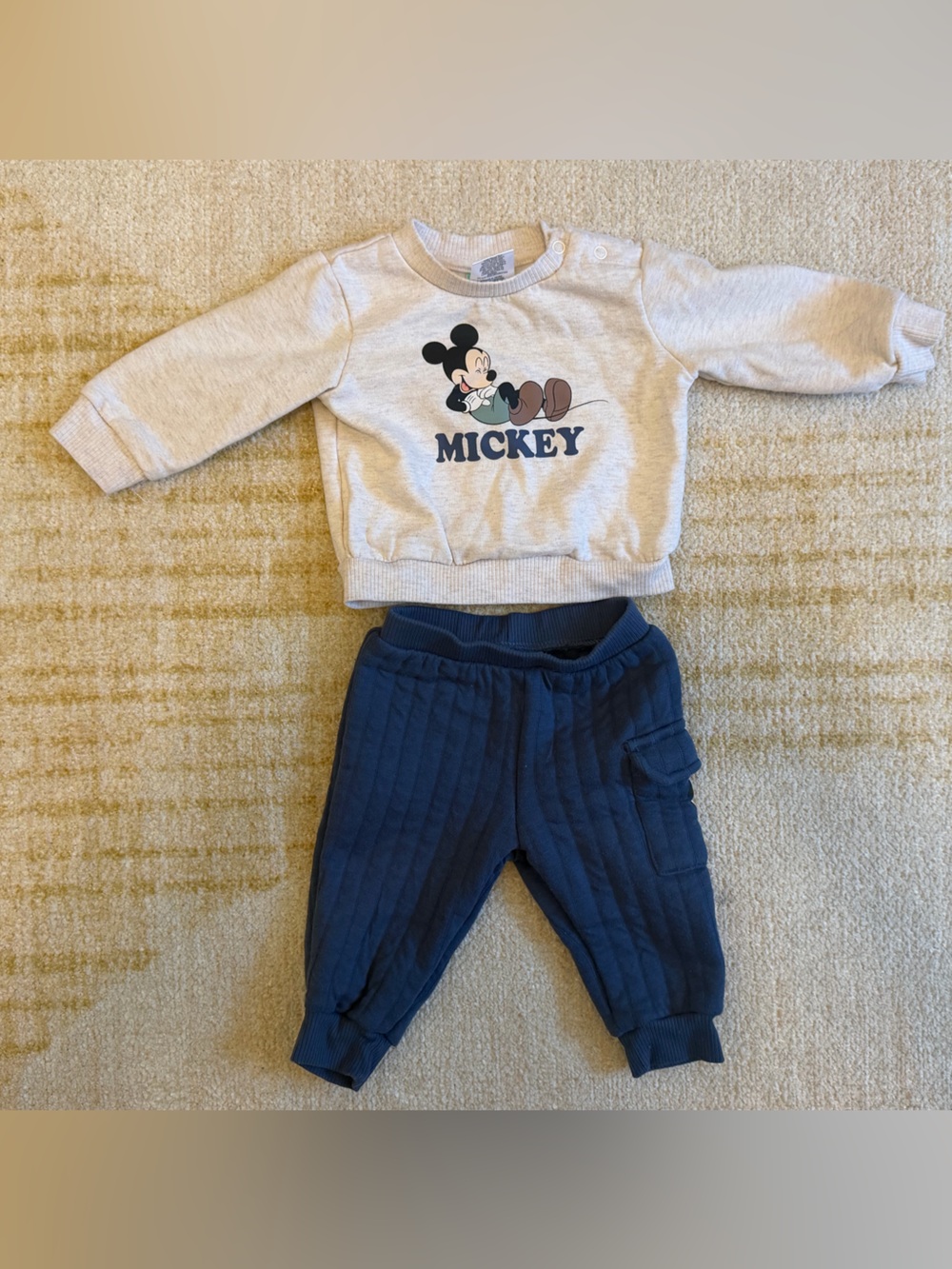 Disney Cream Mickey Sweatshirt with Navy Quilted Joggers
